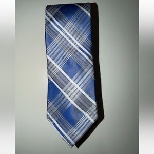 Calvin Klein Men's Necktie Tie Blue White Check 98% Silk Mens tie